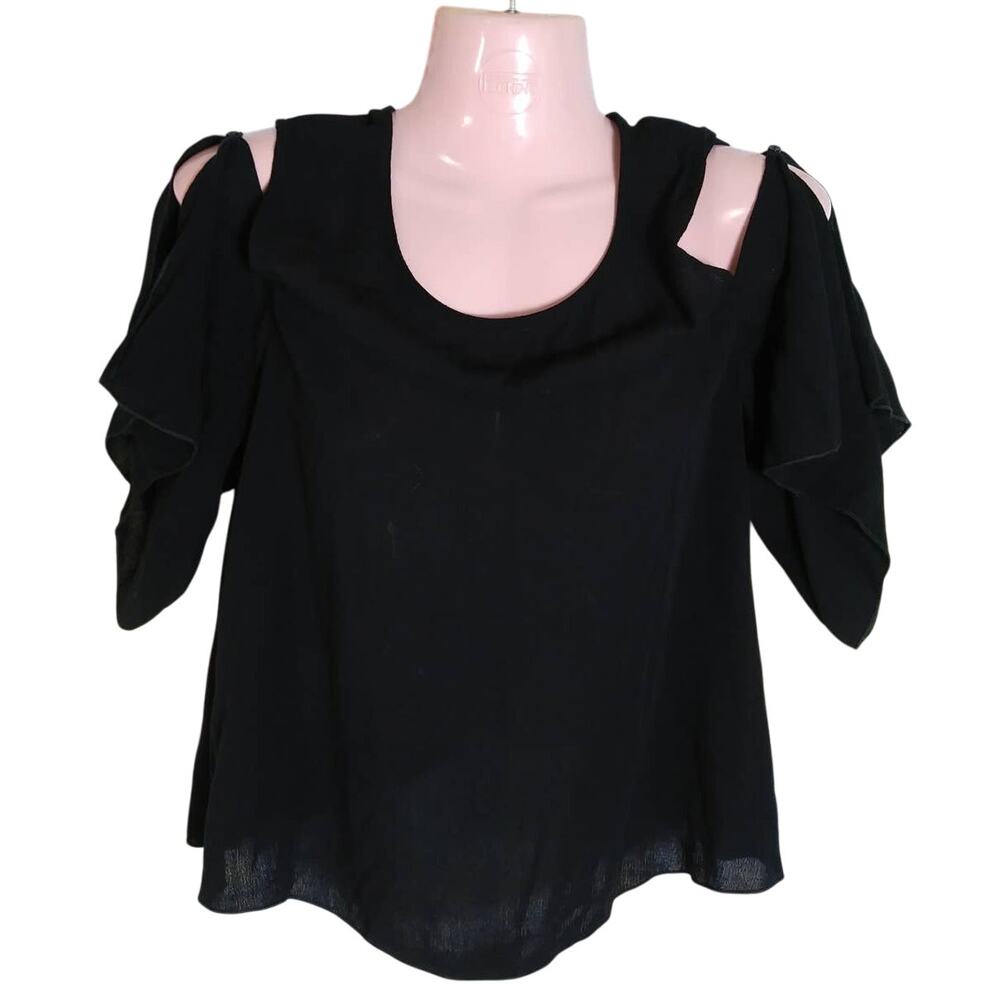 WAYF Cold Shoulder Black Top Size XS Flowy Short Sleeve